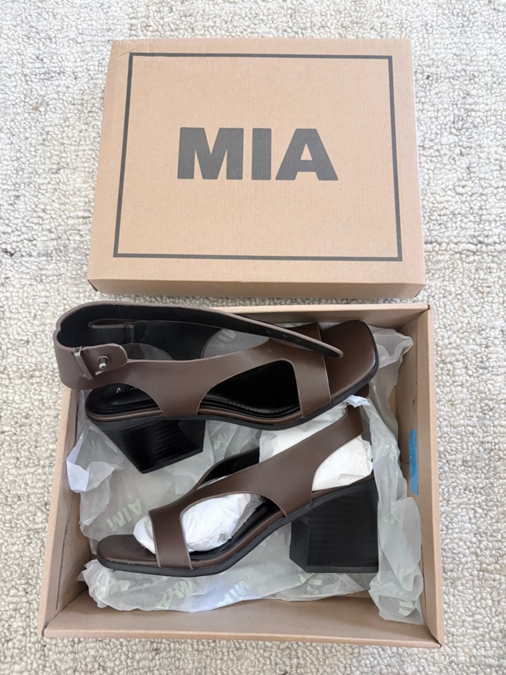 MIA Brown Cutout Slingback Block Heel Sandals
